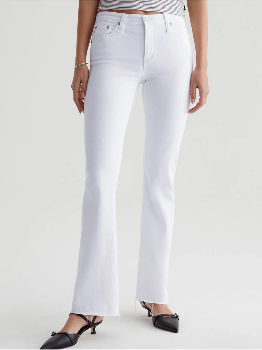 AG Women's White Low-Rise Boot Jeans